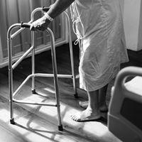 Patient in hospital balck and white